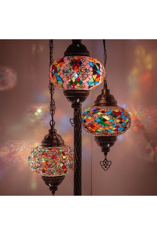 Osmanlı Fas El Yapımı Mozaik Lambader, Eskitme Ayaklı Köşe Lambası Lambader