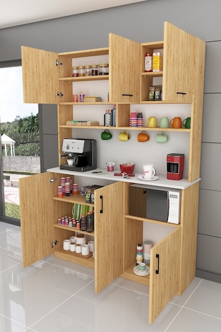 Asra Trend Kahve Köşesi KAHVE03 %100 MDF Çok Amaçlı Mutfak Dolabı Beyaz - Safir Meşe