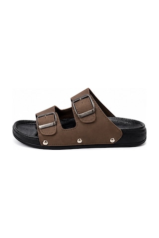 N Napa Shoe Pld.2002.z.kadın Çift Tokalı Günlük Comfort Terlik Kahverengi