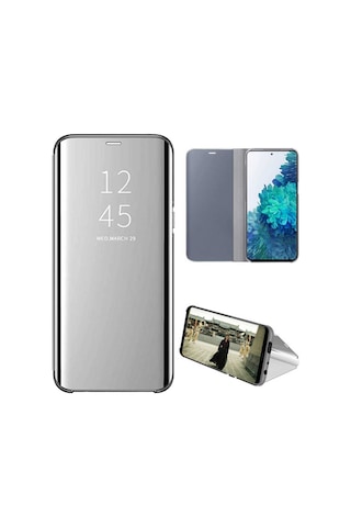 Huawei Mate 20 Pro Aynalı Kapaklı Lüx Kılıf Gümüş