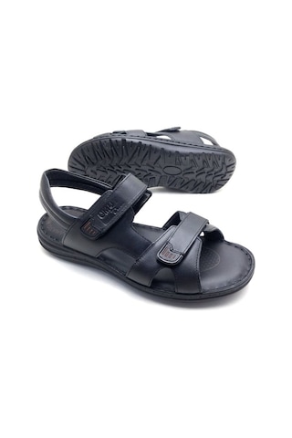 Erkek Hakiki Deri Ortopedik Sandalet Siyah
