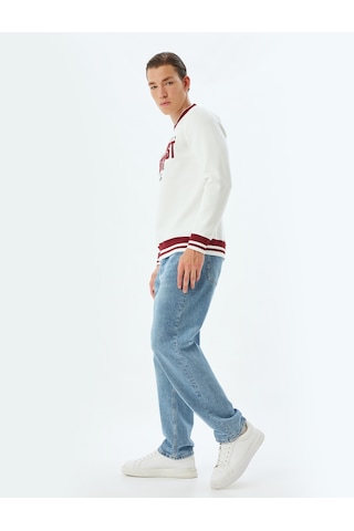 Koton Slogan Baskılı Sweatshirt Bisiklet Yaka Şardonlu Pamuk Karışımlı Beyaz 5wam70168mk Beyaz