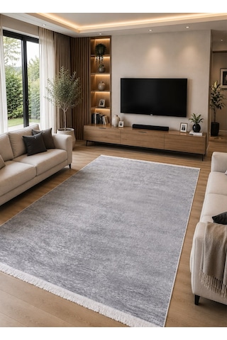 STY Home Gri Dijital Baskı Halı Kaymaz Tabanlı Yıkanabilir Halı Yolluk Salon Halısı644