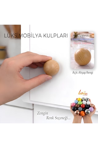 Sert Plastik Düğme Yuvarlak Top Açık Ahşap Rengi Dolap Mobilya Mutfak Dolabı Çekmece Kulbu Kulpu Kulplar