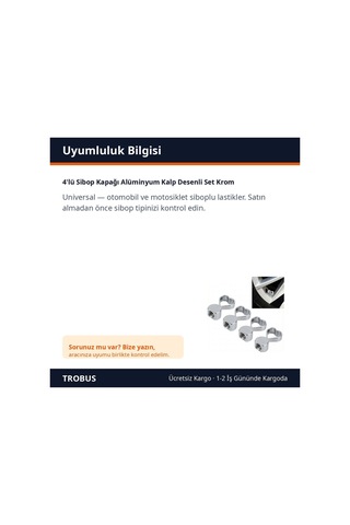 Trobus 4'lü Sibop Kapağı Alüminyum Kalp Desenli Set Krom