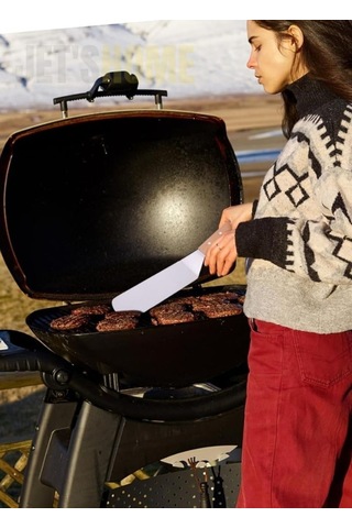 Barbekü Spatulası Paslanmaz Izgara Spatulası Çelik Hamburger Spatulası 30 Cm Metalik Gri