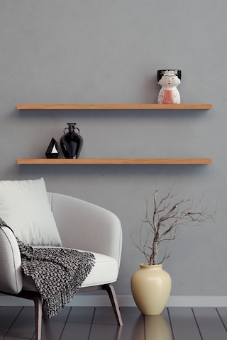 Yankı-BYEG 2li 80 cm Safir Meşe Mdf Duvar Rafı Gizli Bağlantı Kitaplık