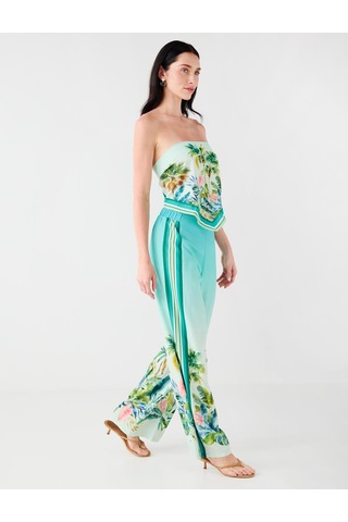 Jimmy Key Jimmy Key Mint Yeşili Tropikal Desenli Şerit Detaylı Saten Pantolon 6sw187491332