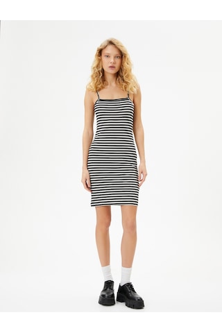 Koton Mini Kalem Elbise Slim Fit İnce Askılı Ribanalı Siyah Çizgili 4sal80063ık 4SAL80063IK9S9
