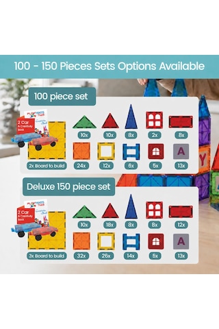 Playmags 100 Parça Manyetik Blok Set 3+ Yaş Bebek Ve Çocuklar İçin Stem Montessori Eğitim Seti Okul Öncesi Ve İlkokul Çocuklarına Uygun Oyuncak