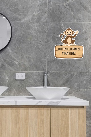Sevmli Maymun Sticker Lütfen Ellerinizi Yıkayınız Etiketi Standart