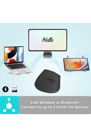 Kablosuz Ergonomik Dikey Fare: 2.4g Bt Modu Bağlantılı Şarj Edilebilir Bilgisayar Fareleri, Sağ El İçin Karpal Tü Genel