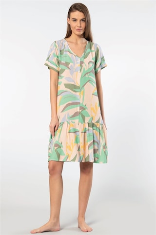 Türen 3603 Kadın Kısa Kollu Önden Düğmeli Dokuma Kloş Elbise-yeşil Yeşil