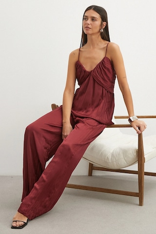 Uterpe Mürdüm Pliseli Saten Pantolon Bordo