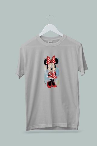 Maki Home Pamuklu Kız Çocuk Mini Mouse Baskılı Beyaz Gri Siyah Tshirt 5 6 7 8 9 10 11 12 13 14 Yaş Gri