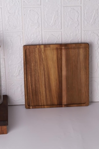 Atby Akasya Doğal Ahşap Ayaklı Kare Sunum Tepsisi Kahvaltı Peynir Meze Servis Tahtası 26x26cm Ahşap
