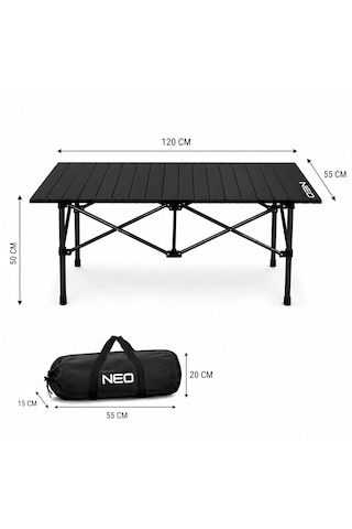 Neo Class Neo Trail Katlanabilir Premium Kamp Masası Kompakt Tasarım, 120x55 4 Kişilik Masa, Taşıma Çantalı, Kolay Kurulum Siyah