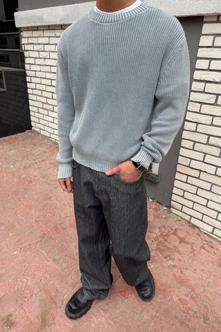 Flaw Basic Triko Kazak-28720 Gri