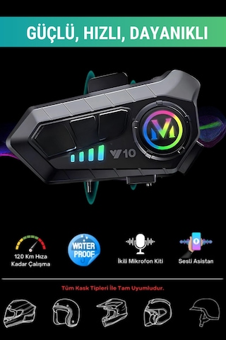İntercom Y10 5.3 Bluetooth Motosiklet Kask Kulaklık İntercom Rgb Işıklı Su Geçirmez