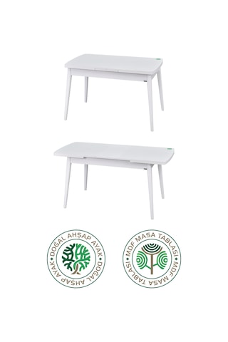 Vilinze Avanos Ahşap Açılır Kapanır Mdf Mutfak Masası - 70x120+30 Cm Beyaz