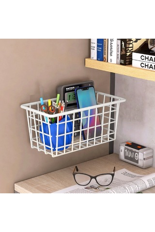 Hangfox Duvarlı Demir Depolama Sepeti - Duş Ve Mutfak İçin Deliksiz Montajlı Organize Aleti Beyaz Diğer