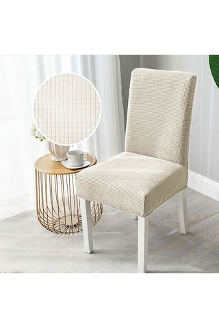 Faiend Yıkanabilir Likralı Esnek Lastikli Sandalye Kılıf Örtü Krem