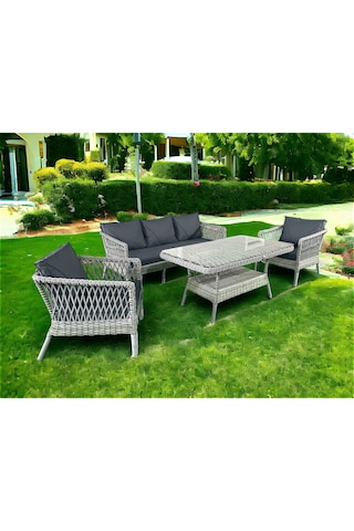 Monalin Home Garden I Loft 5'li Oturma Takımı Gri I Rattan El Örgüsü Bahçe Mobilyası Antrasit - Gri