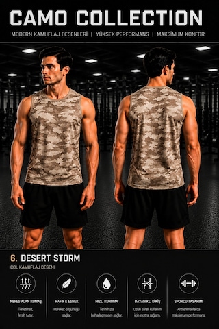 Beydex Erkek Nem Emici Hızlı Kuruma Camo Collection Sporcu Sıfır Kol T-shirt Gym Kahverengi Beydex Erkek Nem Emici Hızlı Kuruma Camo Collection Sporcu Sıfır Kol T-shirt Gym Kahverengi