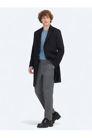 Kip Lacivert Regular Fit Kruvaze Yaka Casual Dokuma Palto Lacivert