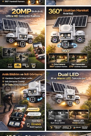 3 Otomatik 4 Kamera 20mp Güneş Enerjili Solar 4g Güvenlik Kamerası 128gb Sd Kart Ve 15gb İnternet