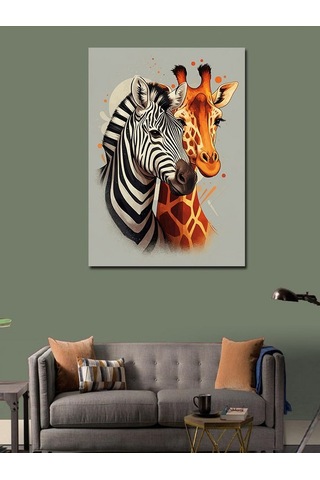 Kanvas Tablo Zebra Ve Zürafa 70cmx100cm
