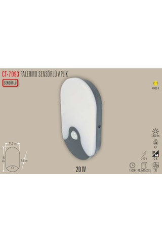 20 Watt Ct-7093 Palermo Sensörlü Modern Armatür Gün Işığı