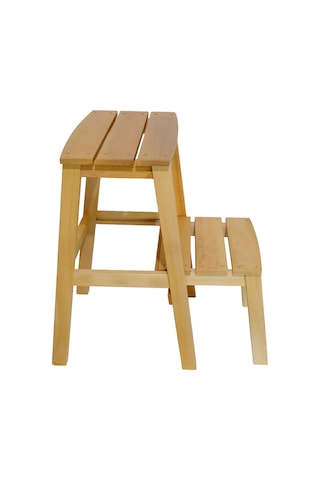 Çok Amaçlı Ahşap Merdiven Tabure 2 Basamaklı - El Yapımı Natural