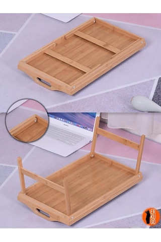 Katlanır Ayaklı Bambu Yatak Keyif Tepsisi 50cm 30cm , Portatif Tepsi Kahverengi