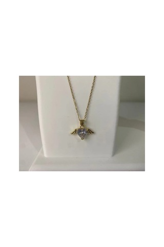 Lunarie Melek Kanatlı Kalp Taşlı 14k Gold Çelik Kolye Altın