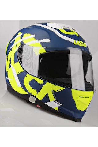 Lazer Rafale Mat Mavi Sarı Güneş Vizörlü Full Face Kask