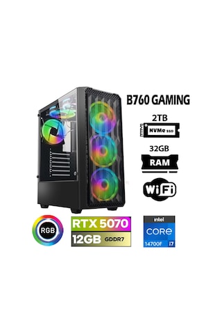 Xaser Thunder X160 i7-14700F 32 GB 2 TB NVMe SSD 12 GB RTX5070 Free Dos Masaüstü Oyuncu Bilgisayarı
