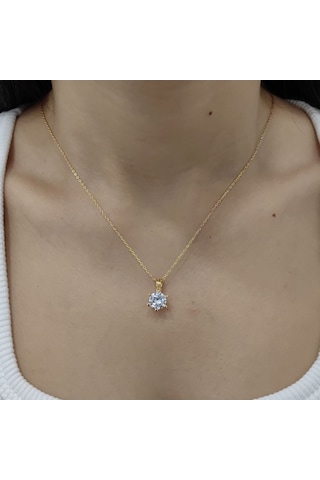 Chavin 2 Carat Swarovski Tektaş Gümüş Kadın Kolye Dh18Sr