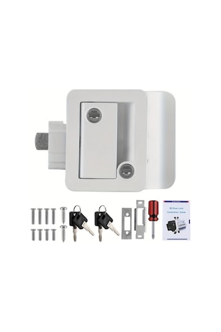 Dream011 Beyaz Rv Çift Anahtarlı Kapı Kilidi, Paslanmaz Çelik, Pratik Mekanik Kilit Kolu, Kolay Montaj