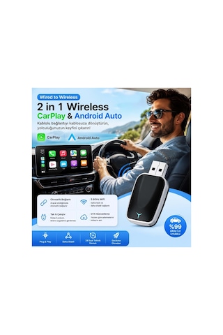 Kablosuz Carplay & Android Auto Mini 2'si 1 Arada Usb Dönüştürücü Type-c Otg Destekli