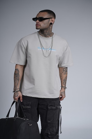 King-Brich The King Of Balance Baskılı Oversize Kalıp Unisex Tişört Gri