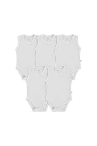 Civil Baby 5 Li Düz Basic Sıfır Kol1-3 Yaş Çıtçıtlı Badi - Beyaz