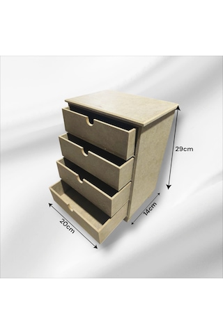 Ahşap Boyanabilir 4 Geniş Çekmeceli Takı-aksesuar Organizer Kutu