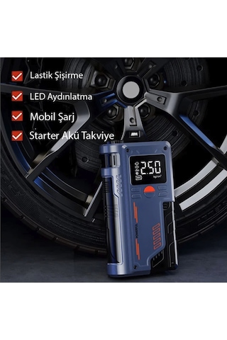 Turbo Akü Takviye Ve Lastik Şişirme Pompası Powerbank Özellikli Akü Starter Acil Durum Kiti