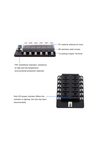Lemestar 12 Yollu Led Göstergeli Sigorta Kutusu + 10 Adet Sigorta + 10 Sarı Terminal + Sticker 30