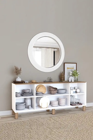 Bohem Serisi Natura Pvc Hasır Desen Mat Beyaz - Açık Ceviz Konsol Açık Ceviz & Beyaz