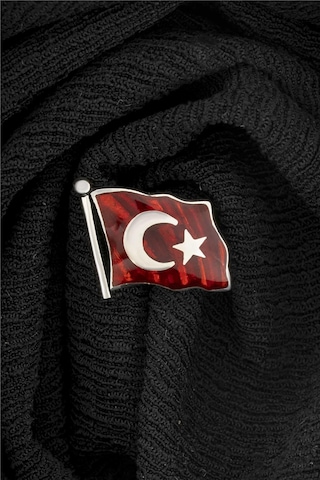 Mineli Türk Bayrağı Gümüş Rozet -5874 Gümüş