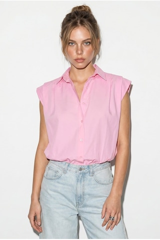 Kadın Kolsuz Gömlek Yaka Beli Lastikli Balon Crop Gömlek Dg261030 60286343 - Pembe