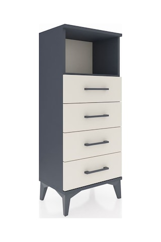 Arges Komodin Tek Raflı 4 Çekmeceli 44x30x106 Antrasit-aytaşı Antrasit