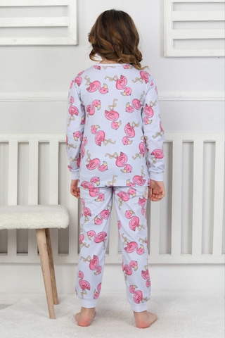 Fidekids Kız Çocuk Flamingo Desen %100pamuklu Pijama Takımı Açık Mavi - Pembe